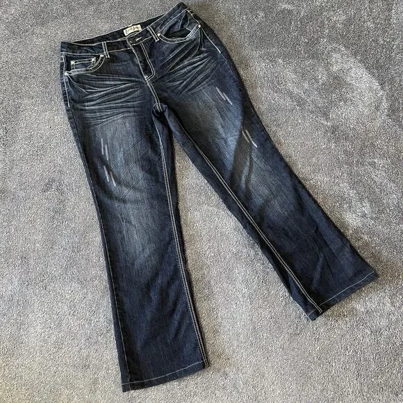 EARL WOMENS JEANS Sz 10 Bootcut Flare Stretch Denim Jeans Bling Rhinestone - Picture 1 of 10